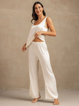 [White] SilkSilky  19Momme Machine-Washable Silk Sleeveless Scoop Neck Women's Pajamas 006