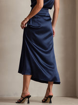 [Dark Blue] SilkSilky  19Momme Stretch Silk Charmeuse Skirt 002