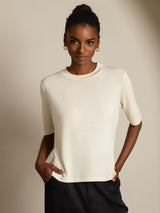 [Beige] SilkSilky  Half Sleeve Crew Neck Women's T-Shirt 003
