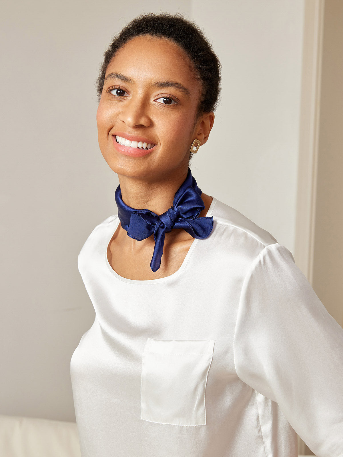 [Dark Blue] SilkSilky  Pure Silk Scarf 003