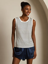[White Stripe] SilkSilky  Sleeveless Round Neck Camisole Top 001