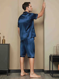 Contrast Trim Men‘s Pure Silk Pajamas Short Set