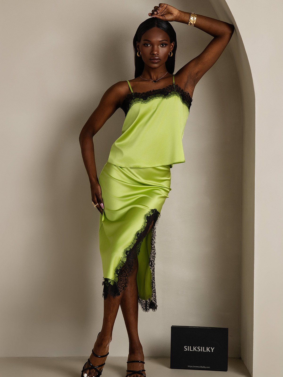 SilkSilky 19Momme Silk Camisole Set MintGreen 001