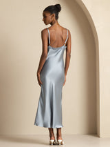 [Grayish Blue] SilkSilky Spaghetti Strap V Neck Dress 002