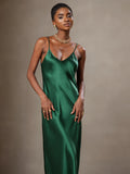 SilkSilky  Pure Silk Sleeveless Round Neck Dress Green 005