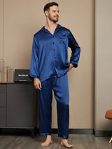 [Dark Blue] SilkSilky  Long Sleeve Notch Collar Men's Pajamas 005