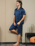 Contrast Trim Men‘s Pure Silk Pajamas Short Set