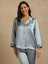 [Grayish Blue] SilkSilky  Long Sleeve Notch Collar Women's Pajamas 009