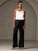 [White] SilkSilky  19Momme Stretch Silk Charmeuse Spaghetti Strap Scoop Neck Camisole Top 007
