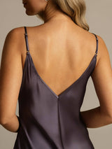 [Purple Gray] SilkSilky  Pure Silk Split Nightgown 005,