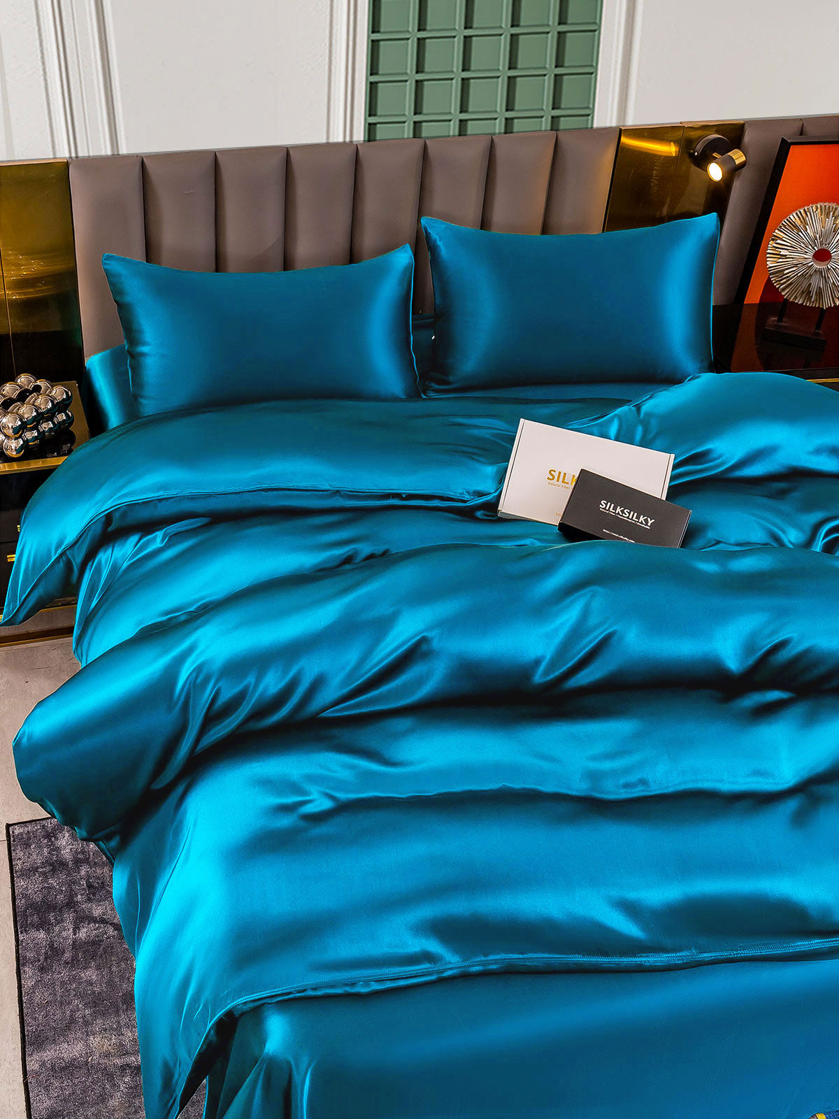 SilkSilky US 25Momme Pure Silk Bedding Set Teal 003