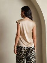 [Champagne] SilkSilky  Cap Sleeve Cowl Neck Women's T-Shirt 002