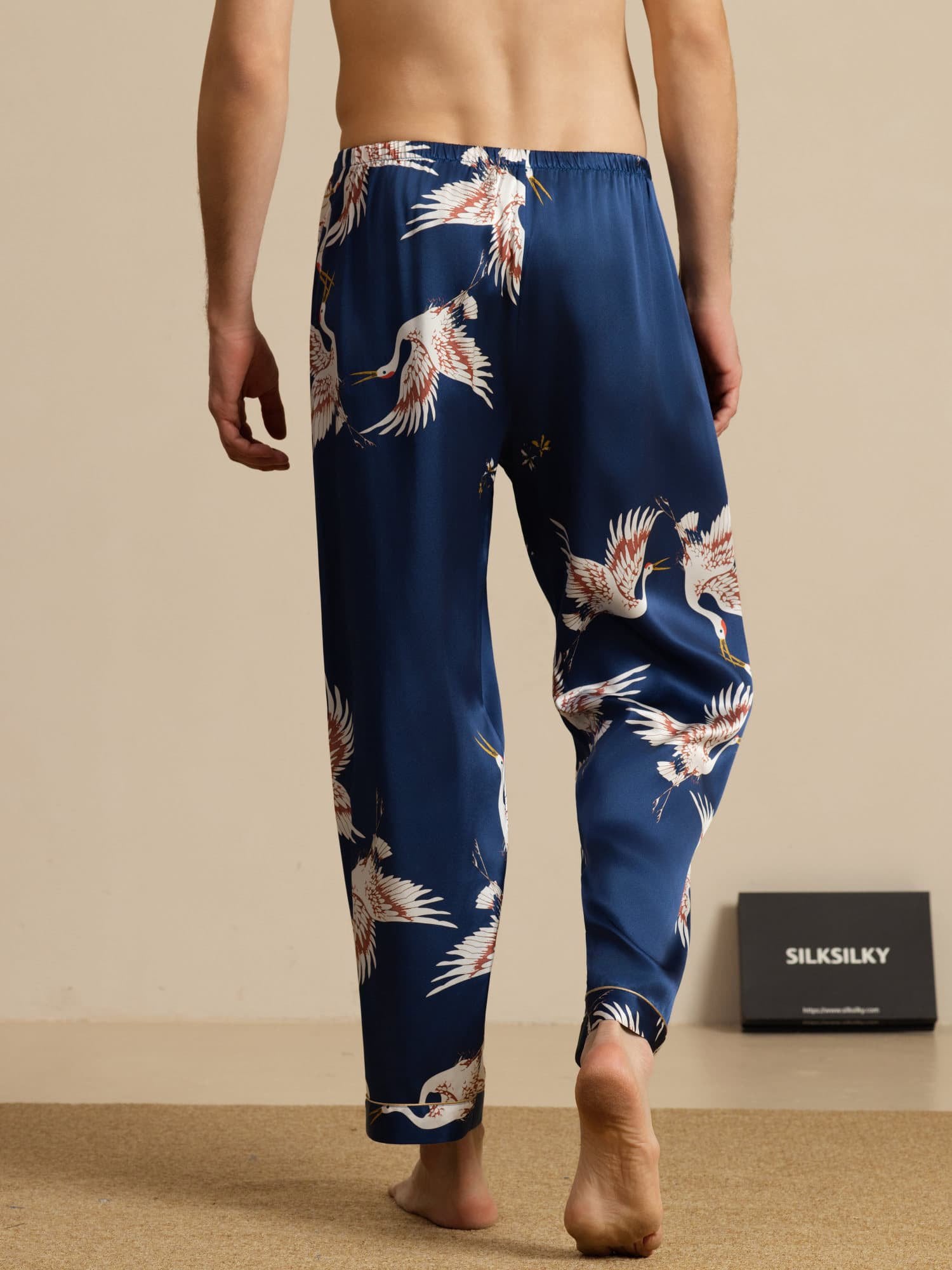 [Dark Blue] SilkSilky 19Momme Mens Sleep Bottoms 002