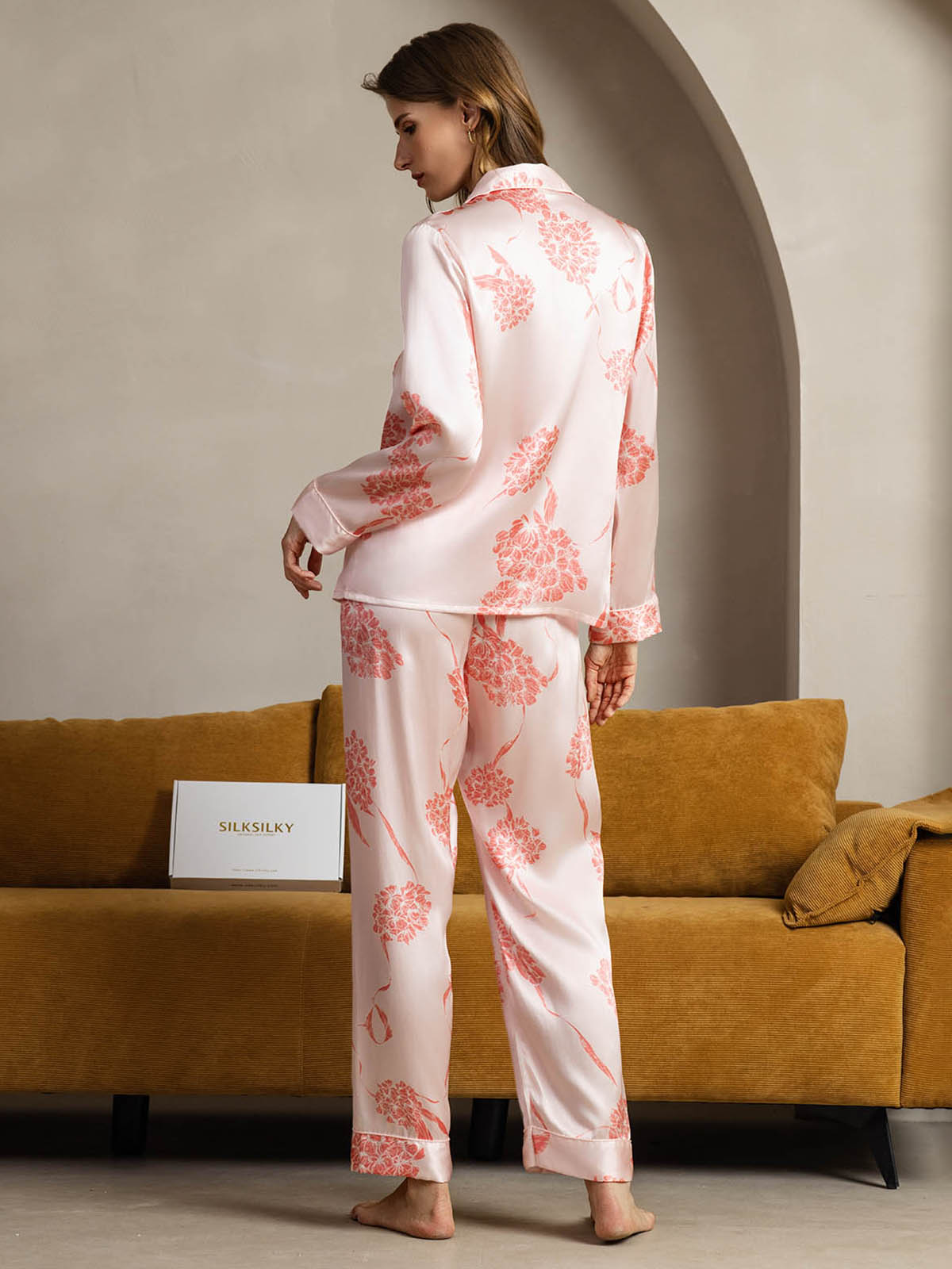 [Coral Floral] SilkSilky  Pure Silk Womens Pajamas 002