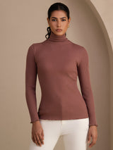 [Cameo Rose] SilkSilky  Long Sleeve Turtle Neck Women's T-Shirt 001