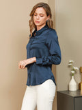 SilkSilky US Silk Blend Long Sleeve Collar Women's Shirt DarkBlue 002