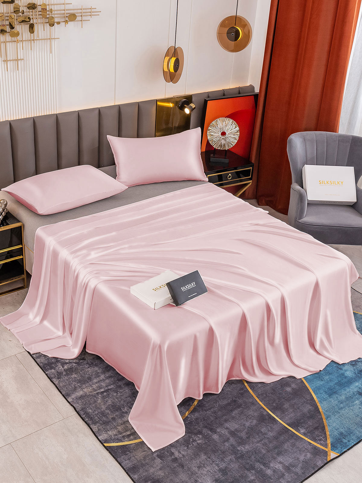 SilkSilky US 19Momme Pure Silk Bedding Set Pink 001