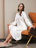 SilkSilky US Pure Silk Long Sleeve V Neck Nightgown White 003