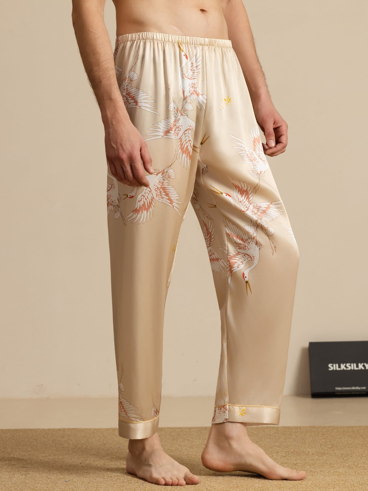 [Champagne] SilkSilky 19Momme Mens Sleep Bottoms 003