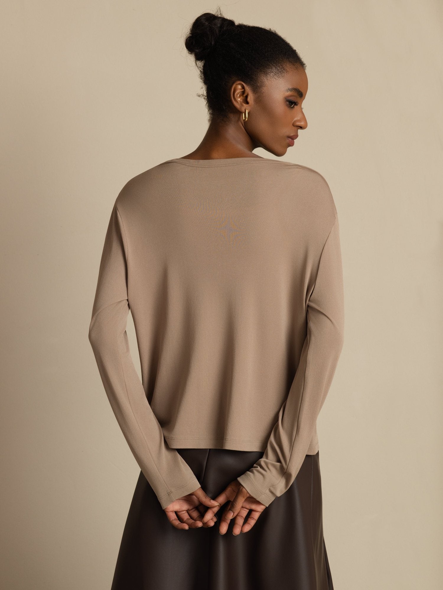 [Tan] SilkSilky Silk Long Sleeve V Neck Women's Cardigan 002