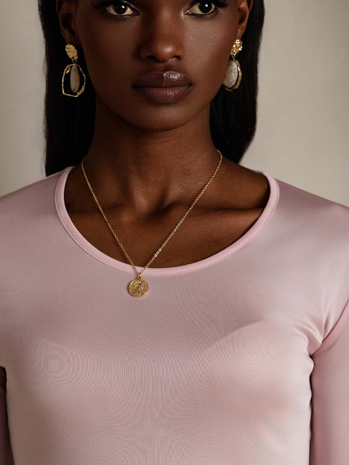 [Coral Pink] SilkSilky  Silk Round Neck Women's T-Shirt 004