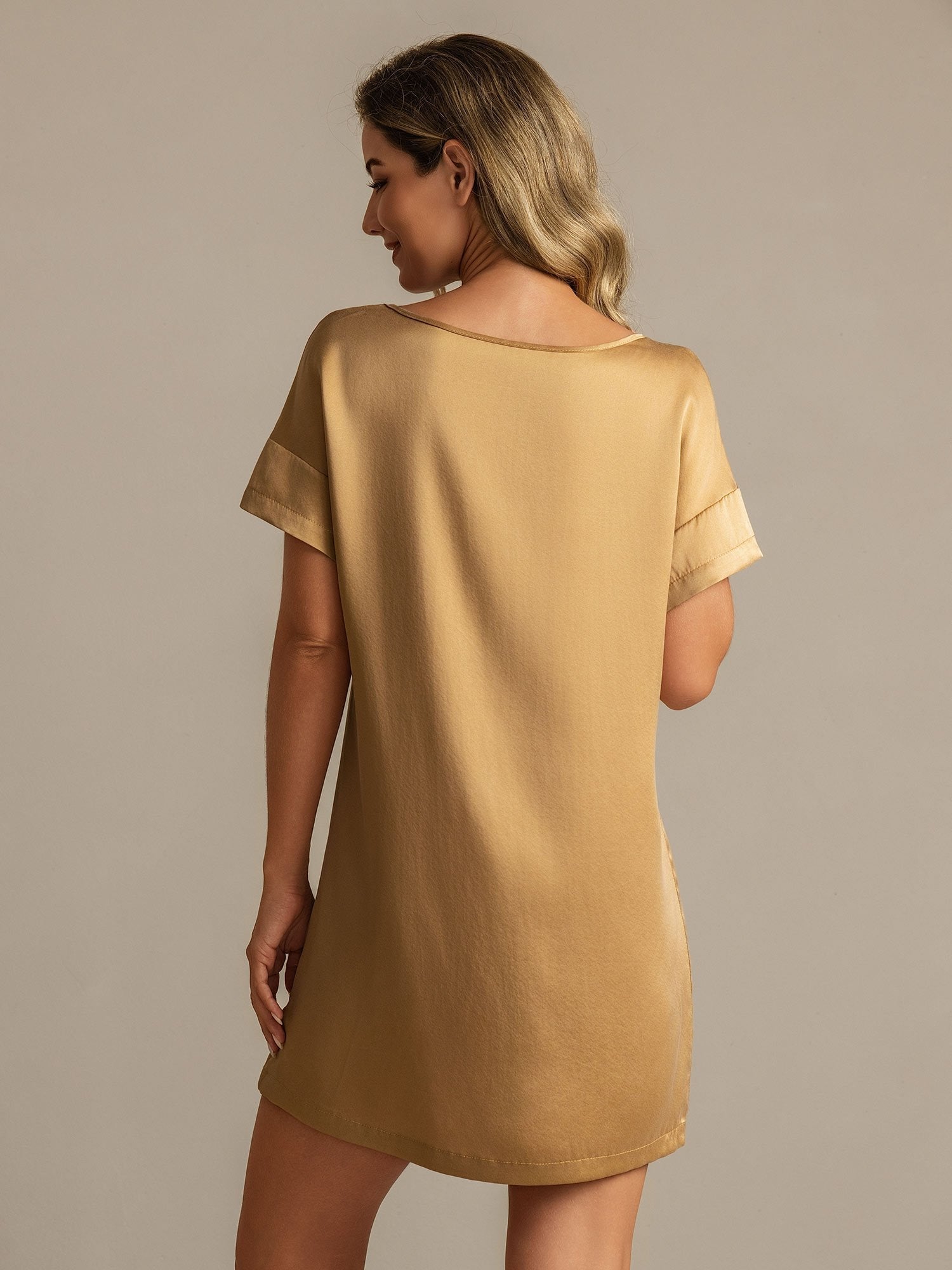 [Tan] SilkSilky 19Momme Silk Crew Nightgown 002