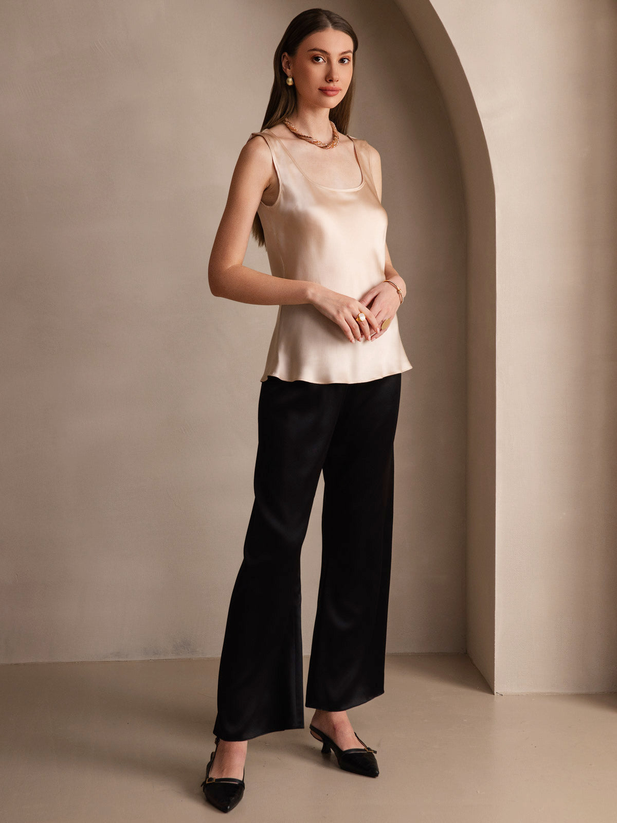 [Champagne] SilkSilky  Pure Silk Wrap Camisole Top 006