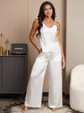 SilkSilky US Pure Silk Sleeveless V Neck Camisole Set White 004