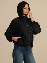 [Black] SilkSilky Silk Satin Surah Long Sleeve High Neck Women's Outerwear 001