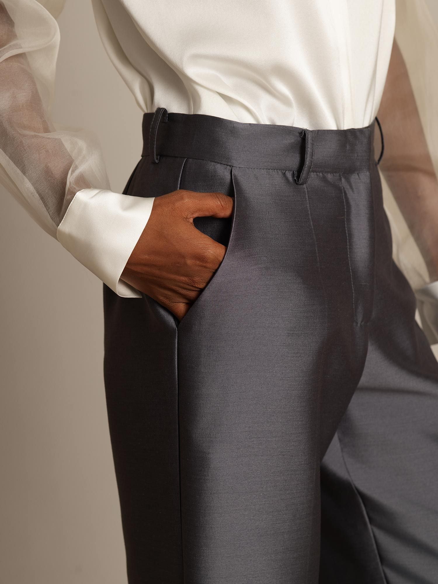 [Gray] SilkSilky  32Momme Silk Womens Pants 004,