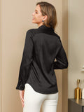 SilkSilky  Silk Blend Long Sleeve Collar Women's Shirt Black 002