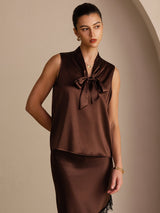 [Bitter Chocolate] SilkSilky Sleeveless Tie Neck Camisole Top 003