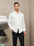 SilkSilky US Silk Blend Long Sleeve Collar Men's Shirt White 001