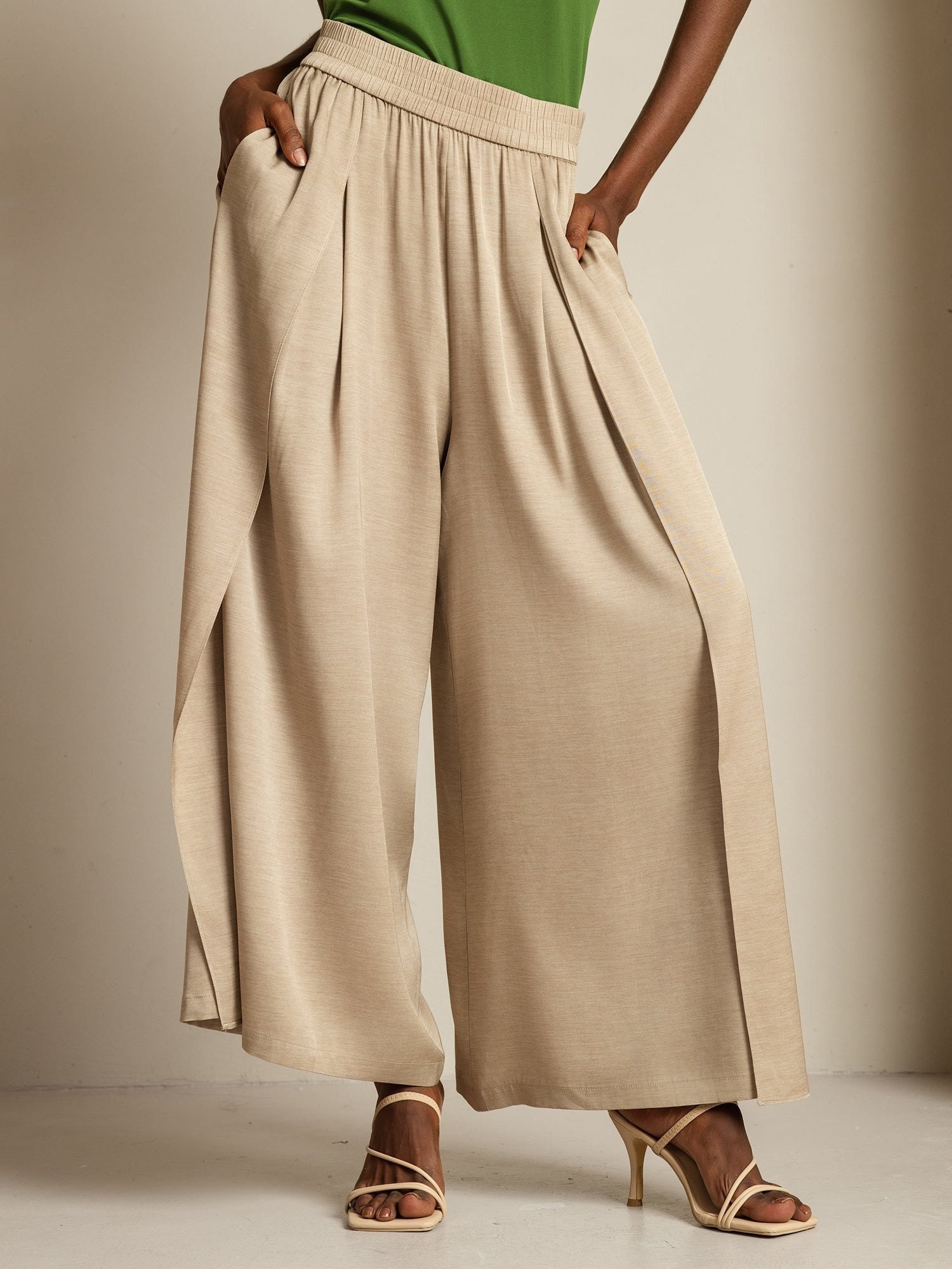 [Tan] SilkSilky  19Momme Silk Womens Pants 008,