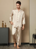 SilkSilky  Pure Silk Long Sleeve Lapel Men's Pajamas Tan 007