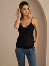 [Black] SilkSilky Spaghetti Strap V Neck Camisole Top 003