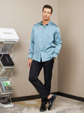 SilkSilky US Silk Blend Long Sleeve Collar Men's Shirt SteelBlue 005