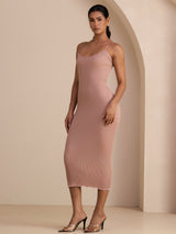 [Pink] SilkSilky Spaghetti Strap Square Neck Dress 004