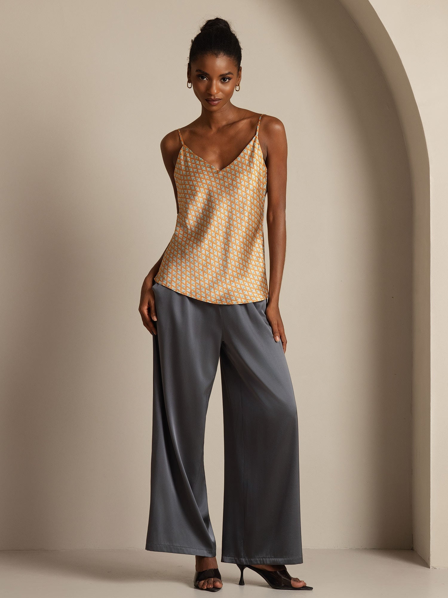 [Floral] SilkSilky  Pure Silk V Neck Camisole Top 006,