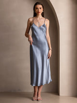 [Grayish Blue] SilkSilky  Spaghetti Strap V Neck Dress 003