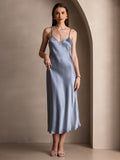 SilkSilky  Pure Silk Sleeveless Round Neck Dress GrayishBlue 003