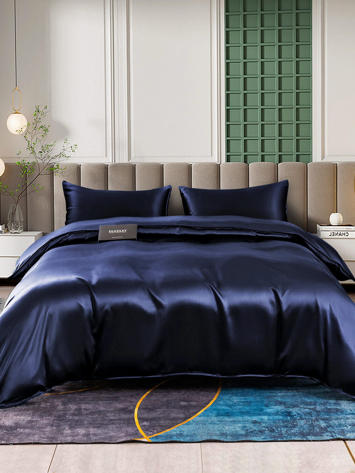 SilkSilky US 25Momme Pure Silk Bedding Set DarkBlue 002