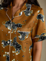 [Brown Lion] SilkSilky Short Sleeve Notch Collar Women's Pajamas 005
