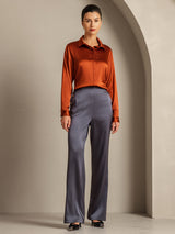 [Caramel] SilkSilky  Long Sleeve Lapel Collar Women's Shirt 008