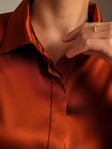 [Caramel] SilkSilky  19Momme Long Sleeve Lapel Collar Women's Shirt 006