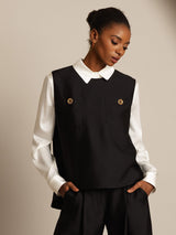 [Black] SilkSilky  32Momme Silk-Wool Blend Women's Vest 001