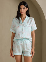 [Sky Floral] SilkSilky  Short Sleeve Notch Collar Women's Pajamas 004