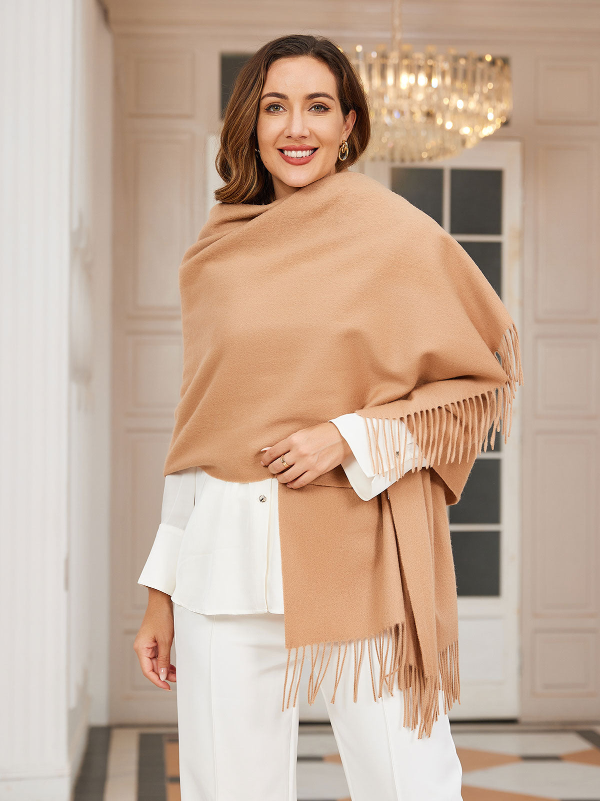 [Tan] SilkSilky  Wool Scarf 003