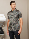 SilkSilky US Silk Blend Short Sleeve Collar Men's Shirt GrayishGreen 005