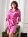 SilkSilky US Pure Silk Half Sleeve Womens Robe RoseRed 004